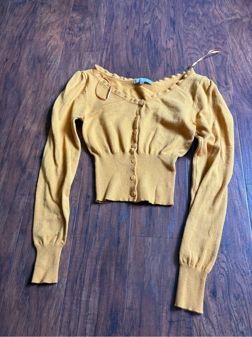 Love Tree Mustard Yellow Cropped Button-Front Top